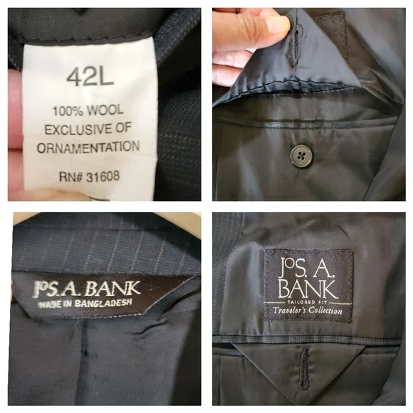 Jos. A. Bank Tailored Fit Traveler's Collection 100% Wool Sport Coat 42L Black